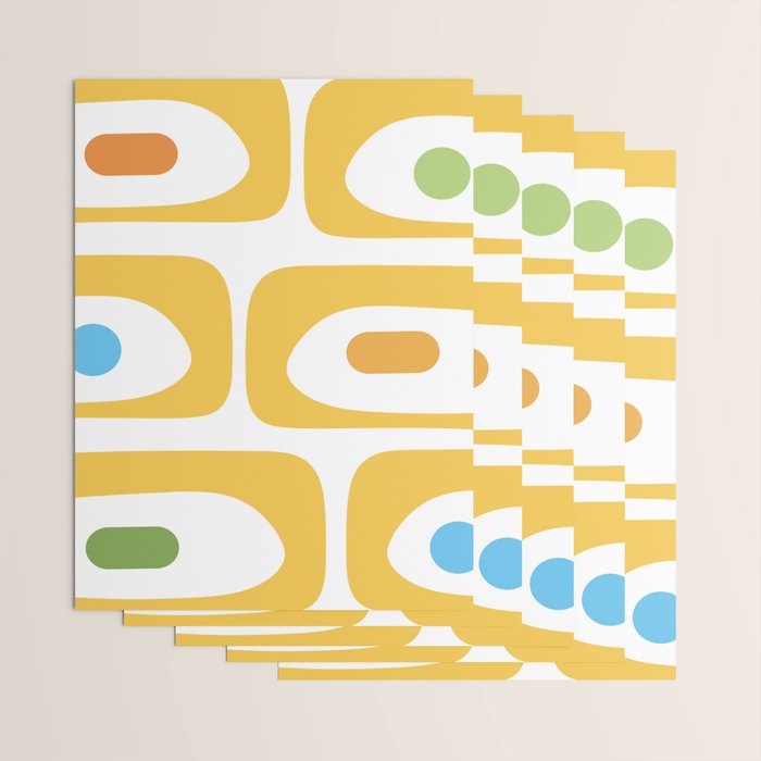 Mid Century Modern Piquet Abstract Pattern Retro Yellow Blue Green White Wrapping Paper Gallery Image 3