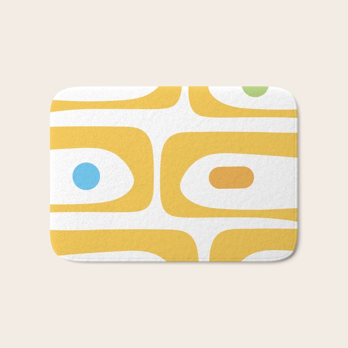 Mid Century Modern Piquet Abstract Pattern Retro Yellow Blue Green White Bath Mat Gallery Image 1