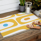 Mid Century Modern Piquet Abstract Pattern Retro Yellow Blue Green White Outdoor Rug Gallery Image 2