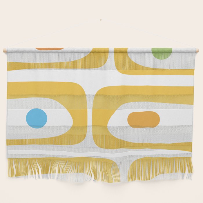 Mid Century Modern Piquet Abstract Pattern Retro Yellow Blue Green White Wall Hanging Gallery Image 1