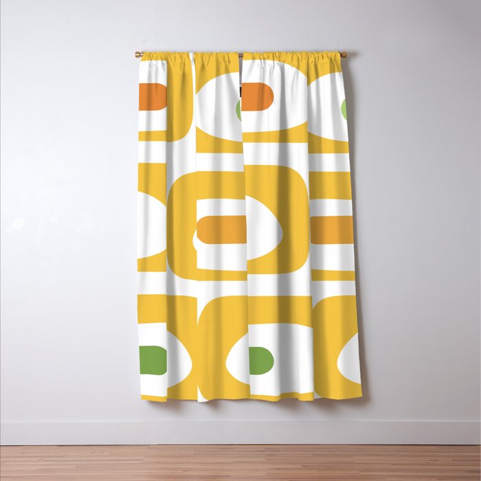 Mid Century Modern Piquet Abstract Pattern Retro Yellow Blue Green White Window Curtain Gallery Image 3