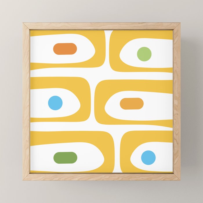 Mid Century Modern Piquet Abstract Pattern Retro Yellow Blue Green White Mini Art Print Gallery Image 1