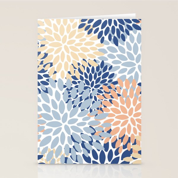Festive, Floral Print, Coral, Peach, Light Blue, Navy Stationery Card Gallery Image 2