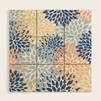 Festive, Floral Print, Coral, Peach, Light Blue, Navy Wood Wall Art Gallery Image 1