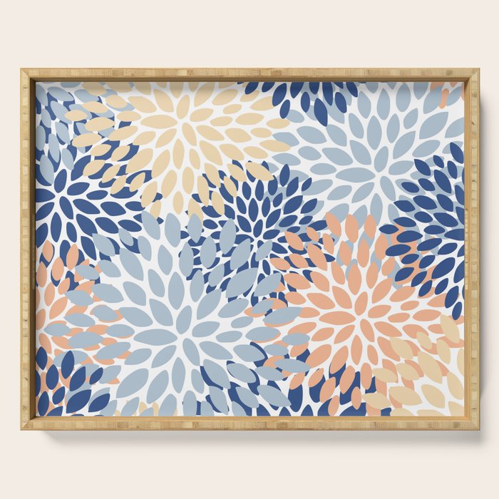 Festive, Floral Print, Coral, Peach, Light Blue, Navy Serving Tray Gallery Image 1