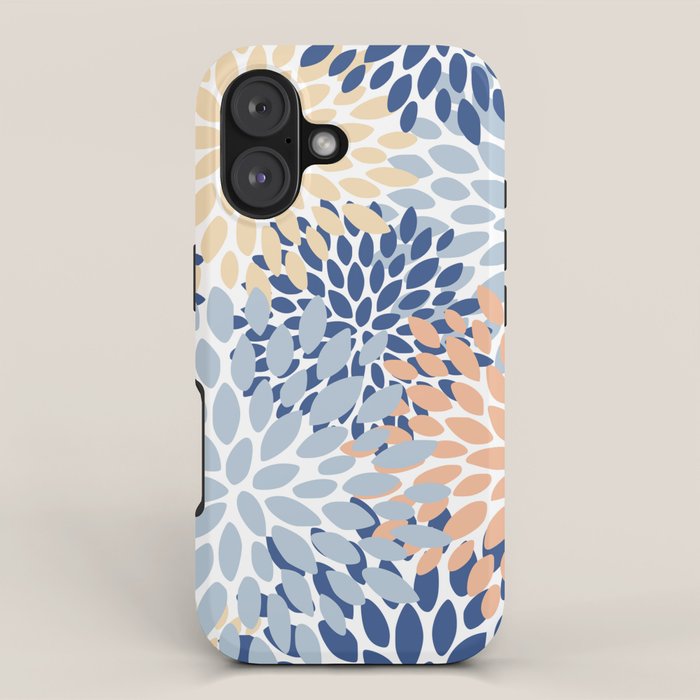 Festive, Floral Print, Coral, Peach, Light Blue, Navy iPhone Case Gallery Image 1