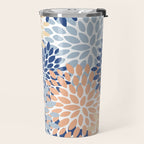 Festive, Floral Print, Coral, Peach, Light Blue, Navy Travel Mug Gallery Image 2