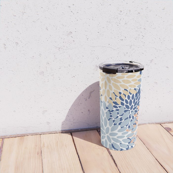 Festive, Floral Print, Coral, Peach, Light Blue, Navy Travel Mug Gallery Image 4