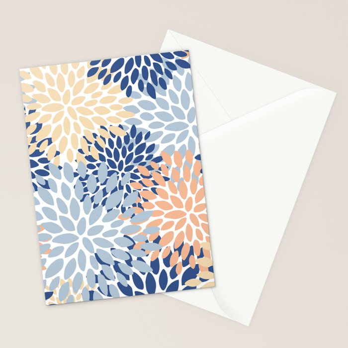 Festive, Floral Print, Coral, Peach, Light Blue, Navy Stationery Card Gallery Image 2