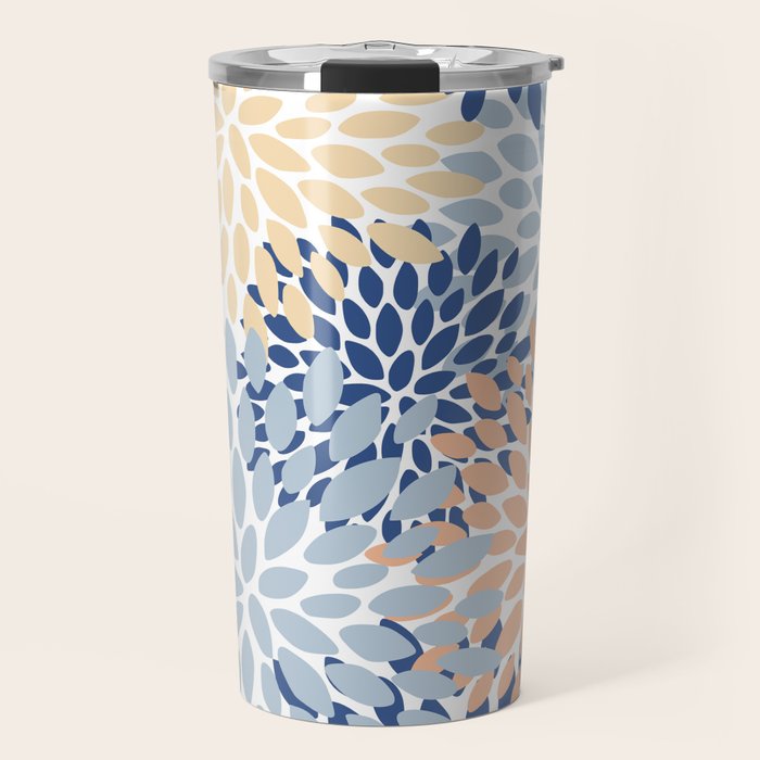 Festive, Floral Print, Coral, Peach, Light Blue, Navy Travel Mug Gallery Image 1