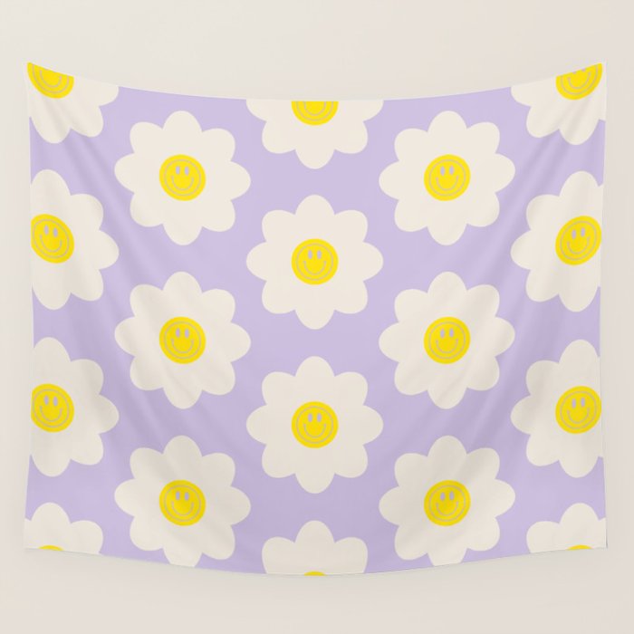 Happy Flower Retro Pattern Wall Tapestry Gallery Image 4