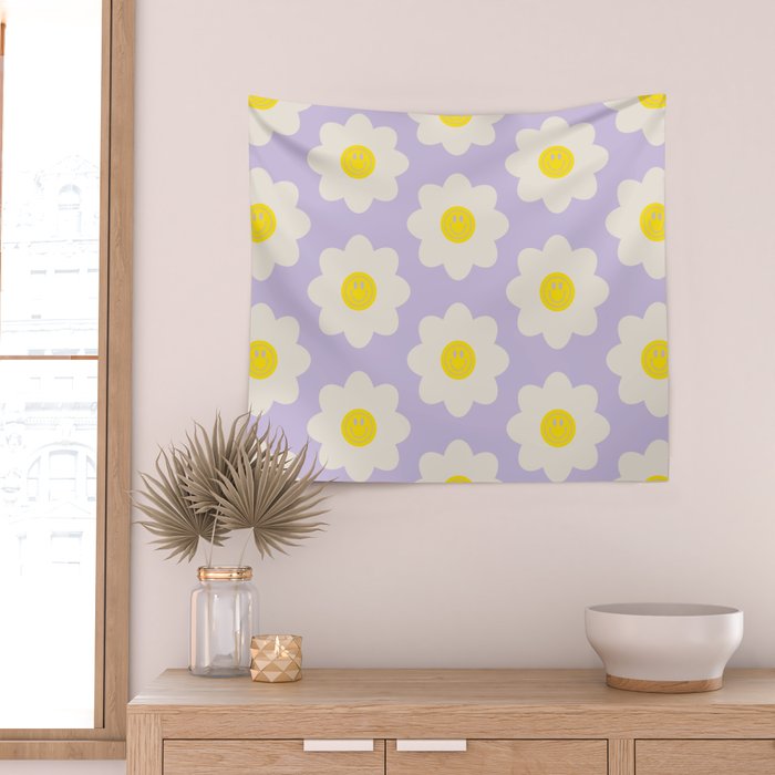 Happy Flower Retro Pattern Wall Tapestry Gallery Image 2