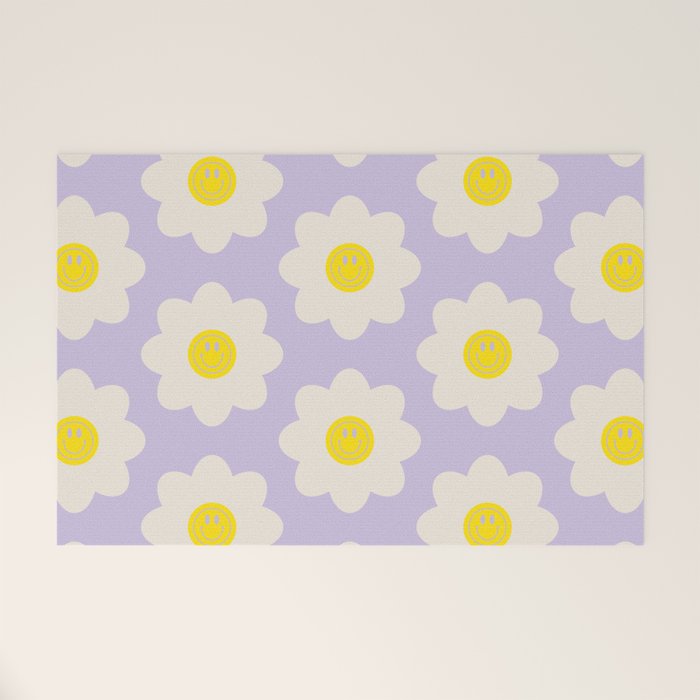 Happy Flower Retro Pattern Welcome Mat Gallery Image 1