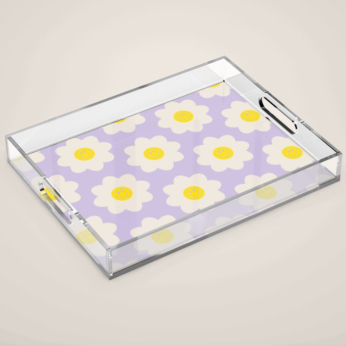 Happy Flower Retro Pattern Acrylic Tray Gallery Image 1