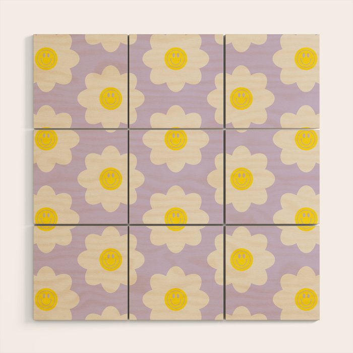 Happy Flower Retro Pattern Wood Wall Art Gallery Image 1