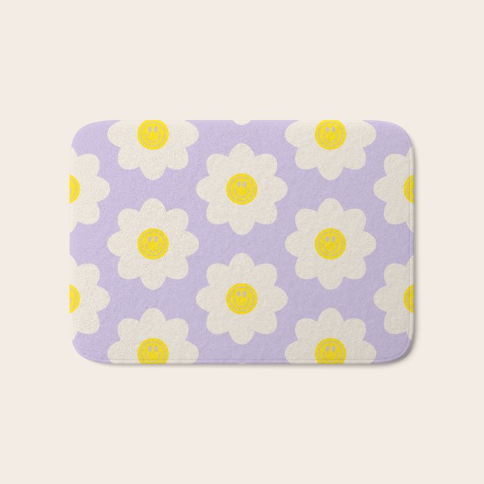 Happy Flower Retro Pattern Bath Mat Gallery Image 1
