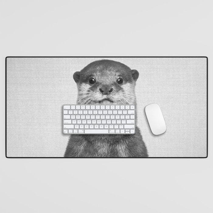 Otter - Black & White Desk Mat Gallery Image 1