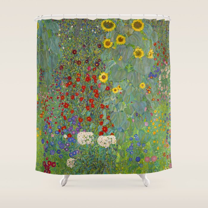 Gustav Klimt Farm Garden With Sunflowers  Shower Curtain Gallery Image 1