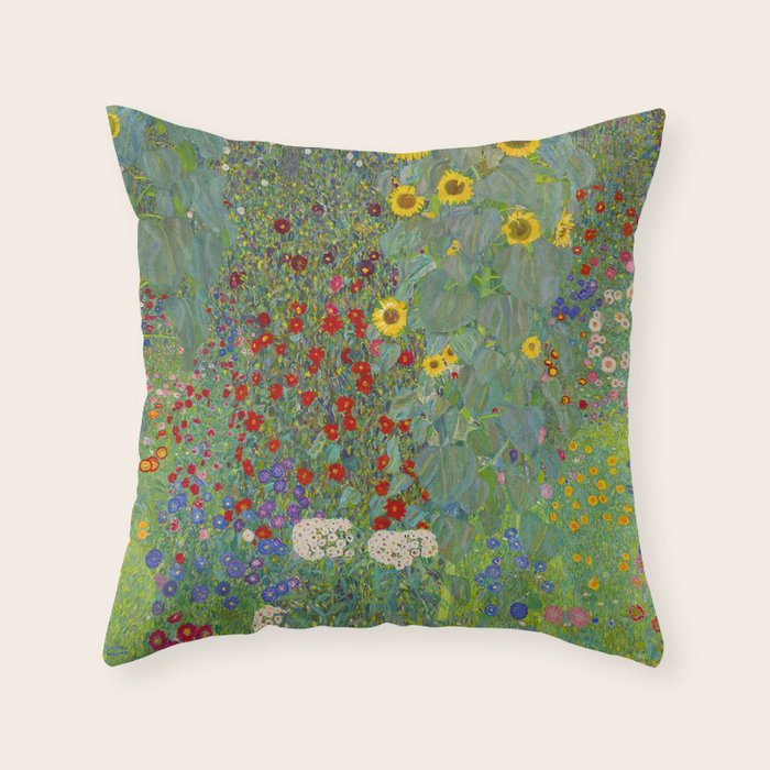 Gustav Klimt Farm Garden With Sunflowers  Throw Pillow Gallery Image 6