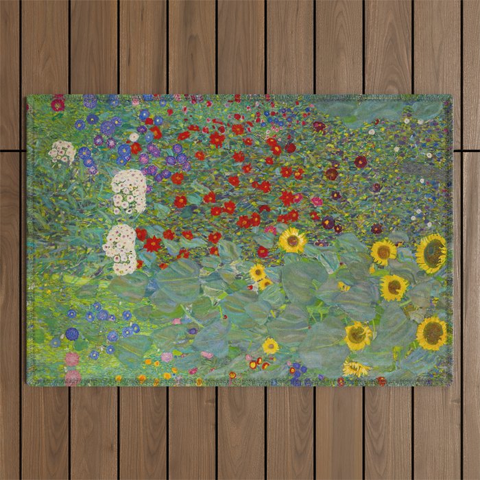 Gustav Klimt Farm Garden With Sunflowers  Outdoor Rug Gallery Image 1