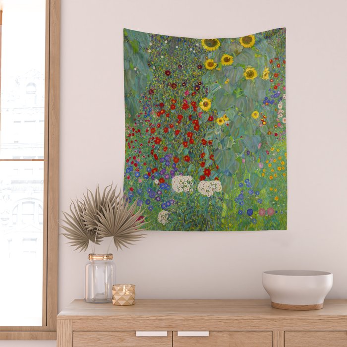 Gustav Klimt Farm Garden With Sunflowers  Wall Tapestry Gallery Image 2
