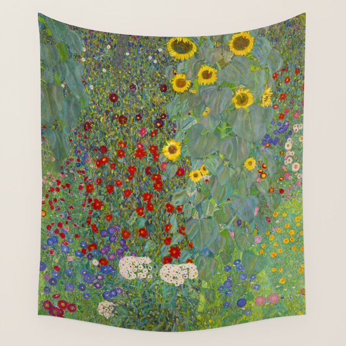 Gustav Klimt Farm Garden With Sunflowers  Wall Tapestry Gallery Image 4