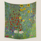 Gustav Klimt Farm Garden With Sunflowers  Wall Tapestry Gallery Image 4