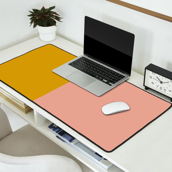 Blush Pink and Mustard Gold Minimalist Color Block Desk Mat Gallery Image 2