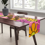 Groovy Floral Retro Garden 60s 70s Flower Pattern Pink Orange Yellow Table Runner Gallery Image 2
