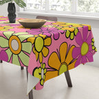 Groovy Floral Retro Garden 60s 70s Flower Pattern Pink Orange Yellow Tablecloth Gallery Image 3