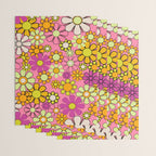 Groovy Floral Retro Garden 60s 70s Flower Pattern Pink Orange Yellow Wrapping Paper Gallery Image 3