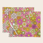 Groovy Floral Retro Garden 60s 70s Flower Pattern Pink Orange Yellow Placemat Gallery Image 1