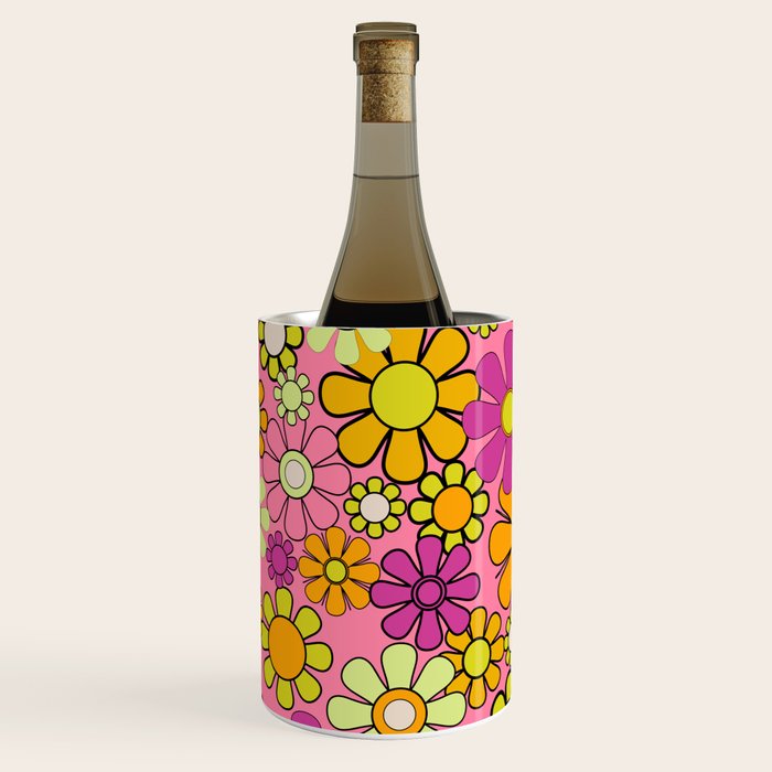 Groovy Floral Retro Garden 60s 70s Flower Pattern Pink Orange Yellow Wine Chiller Gallery Image 3