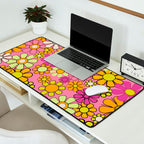 Groovy Floral Retro Garden 60s 70s Flower Pattern Pink Orange Yellow Desk Mat Gallery Image 2