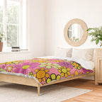 Groovy Floral Retro Garden 60s 70s Flower Pattern Pink Orange Yellow Duvet Cover Gallery Image 2