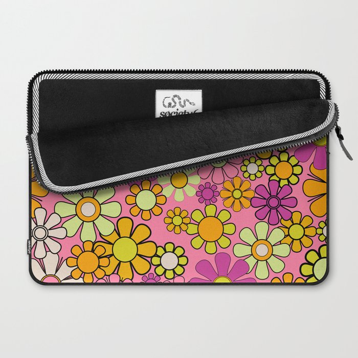 Groovy Floral Retro Garden 60s 70s Flower Pattern Pink Orange Yellow Laptop Sleeve Gallery Image 2