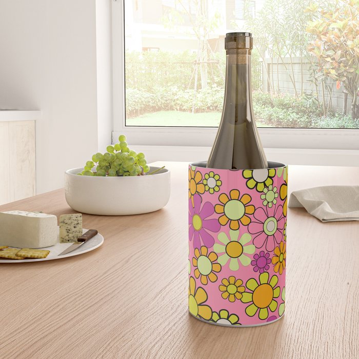 Groovy Floral Retro Garden 60s 70s Flower Pattern Pink Orange Yellow Wine Chiller Gallery Image 4