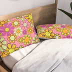 Groovy Floral Retro Garden 60s 70s Flower Pattern Pink Orange Yellow Pillow Sham Gallery Image 2