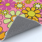Groovy Floral Retro Garden 60s 70s Flower Pattern Pink Orange Yellow Rug Gallery Image 4