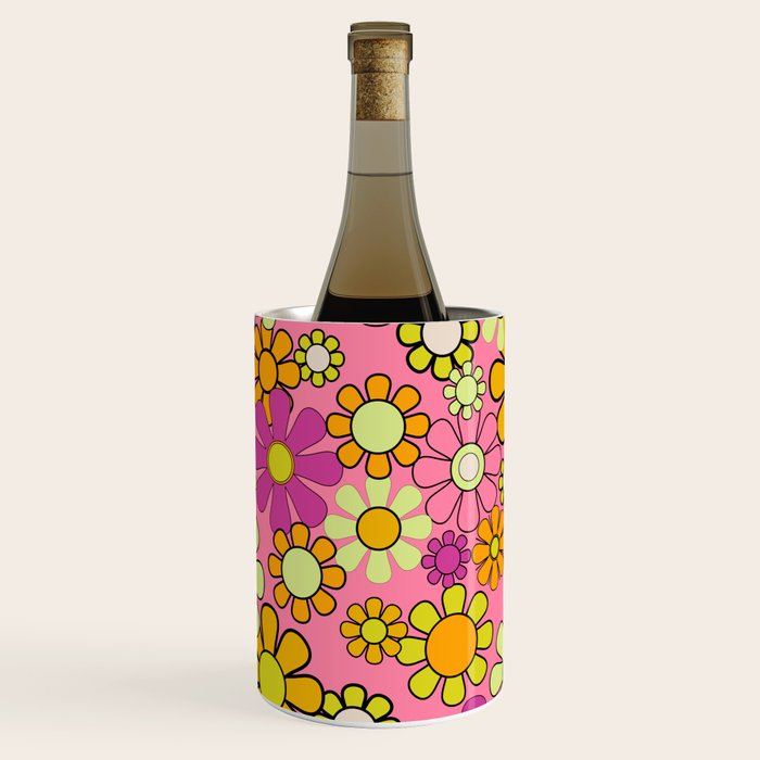 Groovy Floral Retro Garden 60s 70s Flower Pattern Pink Orange Yellow Wine Chiller Gallery Image 1