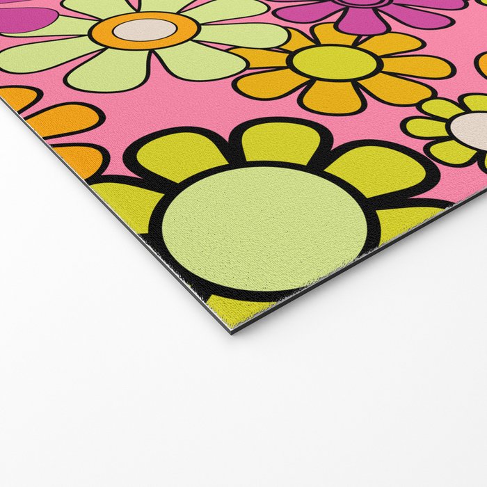 Groovy Floral Retro Garden 60s 70s Flower Pattern Pink Orange Yellow Welcome Mat Gallery Image 2