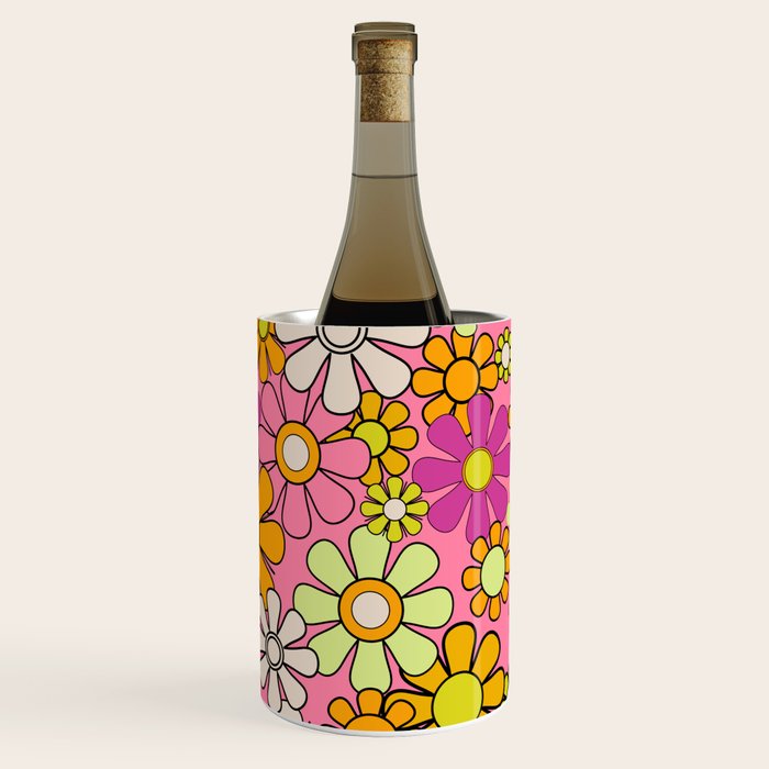 Groovy Floral Retro Garden 60s 70s Flower Pattern Pink Orange Yellow Wine Chiller Gallery Image 2