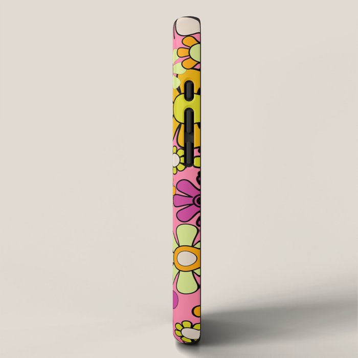 Groovy Floral Retro Garden 60s 70s Flower Pattern Pink Orange Yellow iPhone Case Gallery Image 2