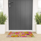 Groovy Floral Retro Garden 60s 70s Flower Pattern Pink Orange Yellow Welcome Mat Gallery Image 3