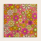 Groovy Floral Retro Garden 60s 70s Flower Pattern Pink Orange Yellow Wood Wall Art Gallery Image 1