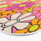 Groovy Floral Retro Garden 60s 70s Flower Pattern Pink Orange Yellow Bath Mat Gallery Image 3