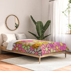 Groovy Floral Retro Garden 60s 70s Flower Pattern Pink Orange Yellow Comforter Gallery Image 2