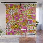 Groovy Floral Retro Garden 60s 70s Flower Pattern Pink Orange Yellow Wall Mural Gallery Image 1