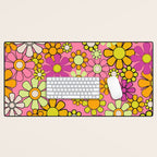 Groovy Floral Retro Garden 60s 70s Flower Pattern Pink Orange Yellow Desk Mat Gallery Image 1