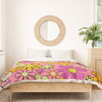 Groovy Floral Retro Garden 60s 70s Flower Pattern Pink Orange Yellow Duvet Cover Gallery Image 3